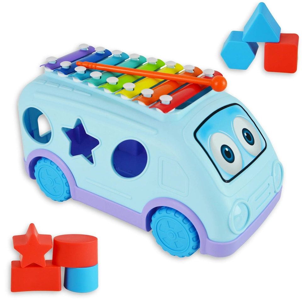 image 1 of Little Star Pull Along Musical Bus Xylophone, Colourful Engaging Shape Sorter for Interactive Musical Development