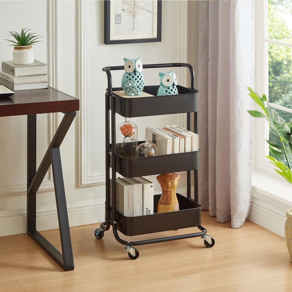 image 1 of House of Home 3 Tier Storage Cart On Wheels Home Kitchen Office Bath-Bedroom Organiser Black | Black