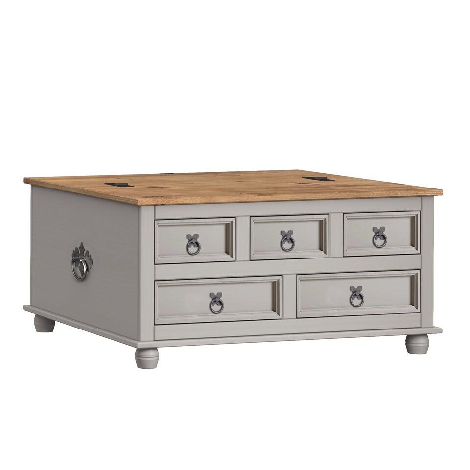 image 1 of Mercers Furniture Corona Grey Wax 5 Drawer Storage Chest Blanket Box Ottoman Coffee Table Trunk Solid Wood Mexican Pine Wooden