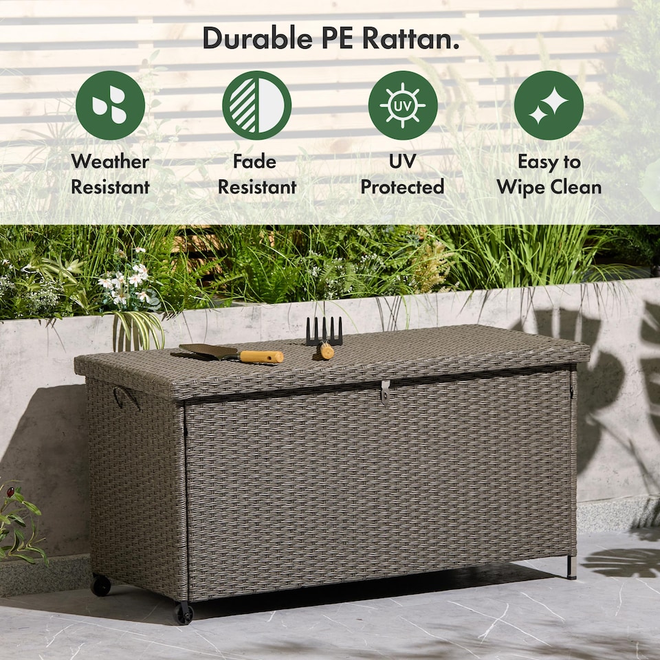 image 1 of VonHaus Rattan Effect with Lockable Lid Garden Storage Box 290L