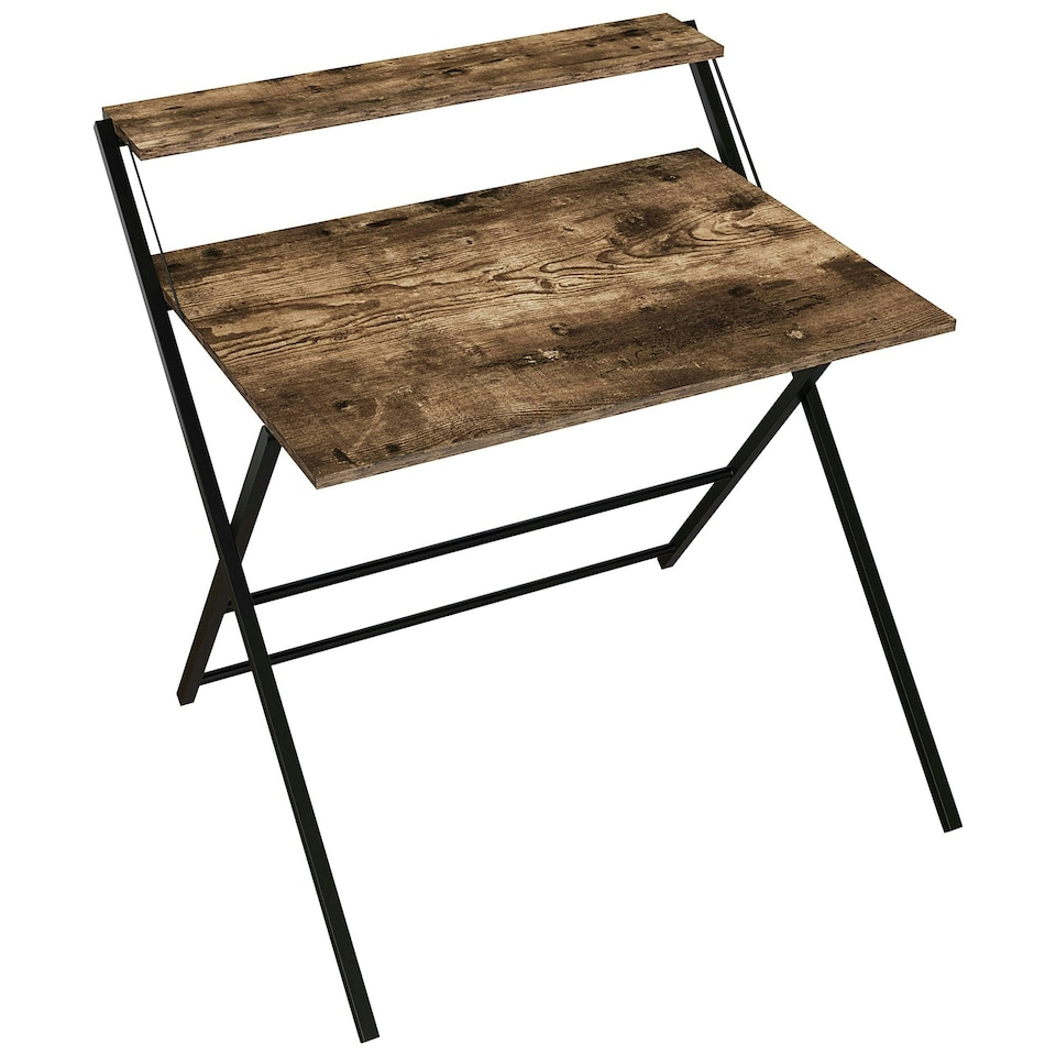 image 1 of Vida Designs Brooklyn Foldable Computer Desk Home Office Workstation, Dark Wood