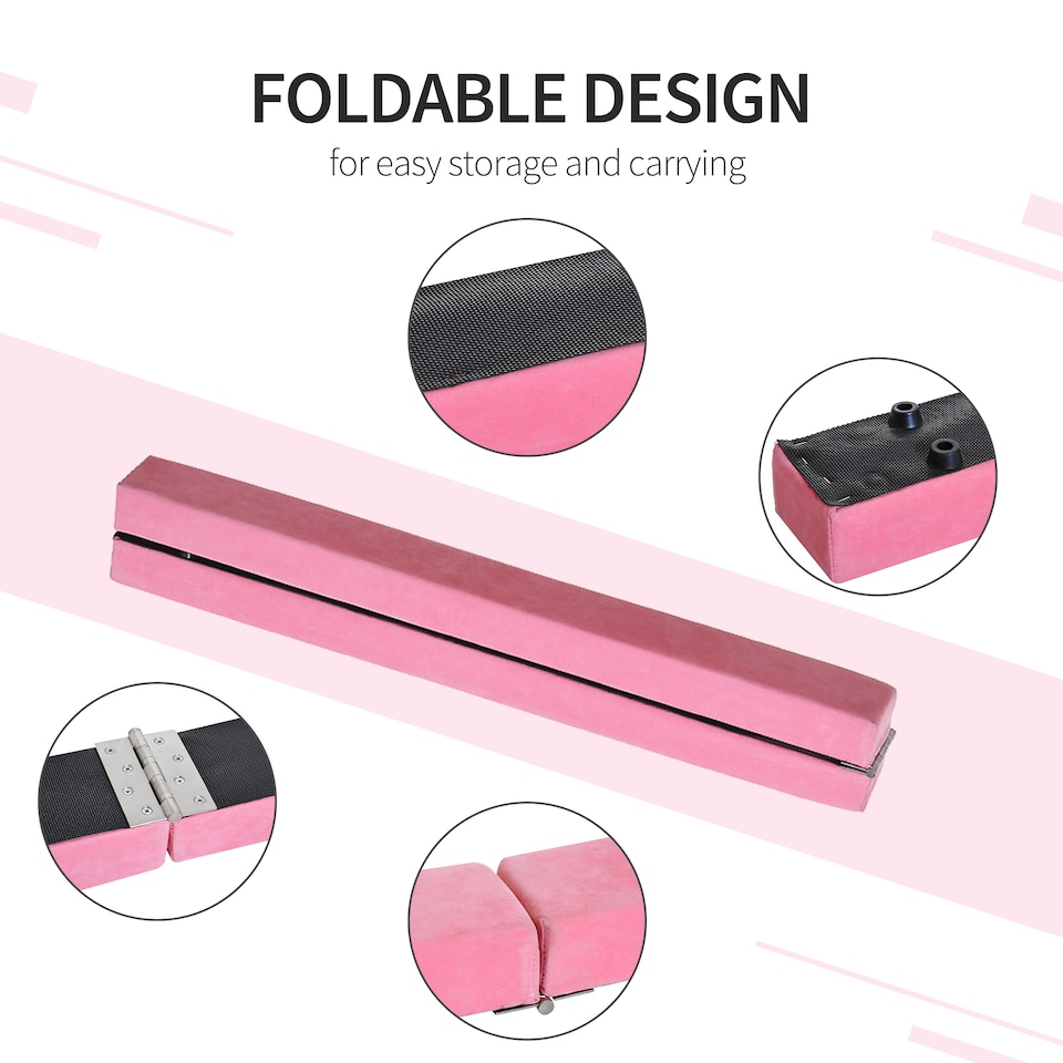 image 1 of HOMCOM Balance Beam Trainer Fold Performance Gymnastics Suede Pink Home