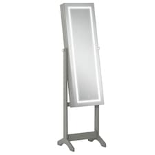 HOMCOM Mirrored Jewellery Cabinet W/ LED Light Lockable Jewellery Armoire Grey