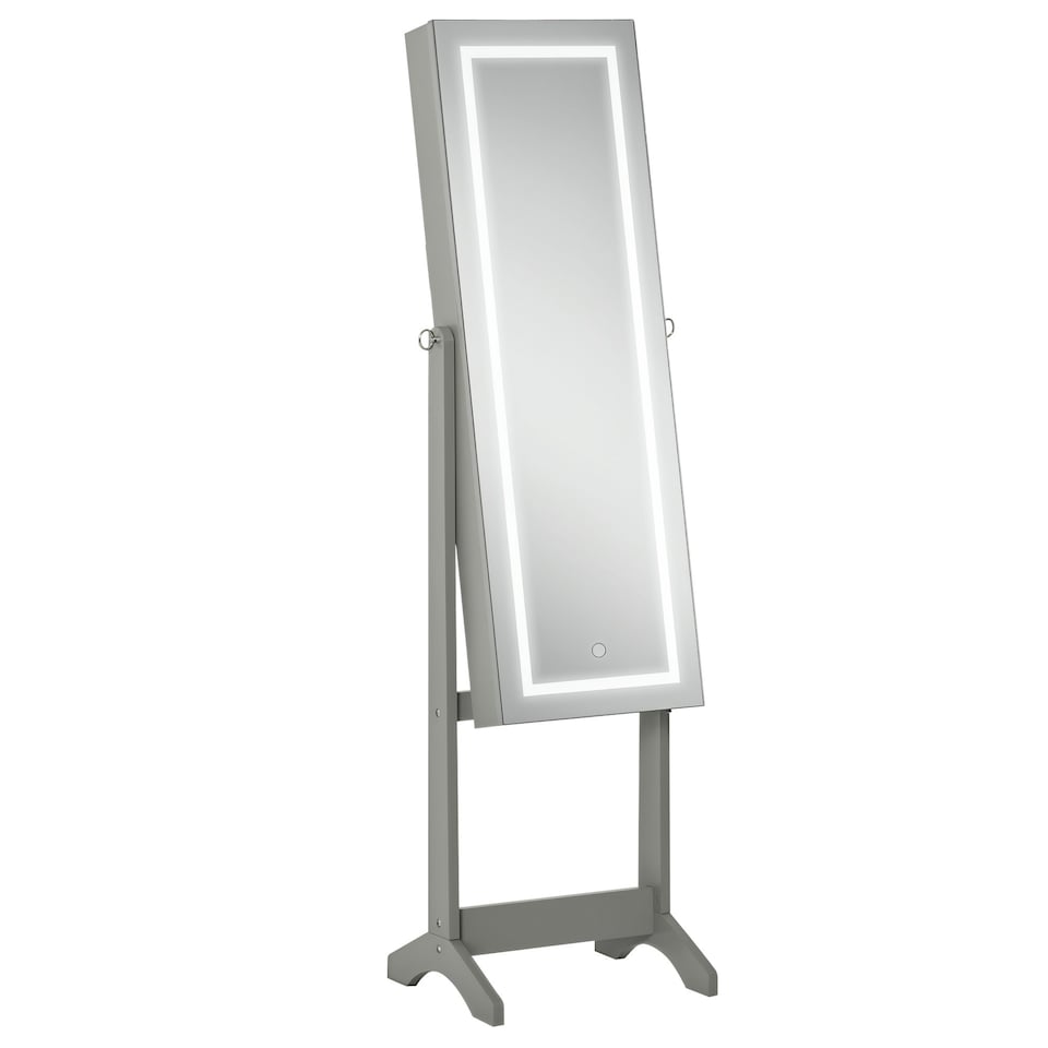 image 1 of HOMCOM Mirrored Jewellery Cabinet W/ LED Light Lockable Jewellery Armoire Grey