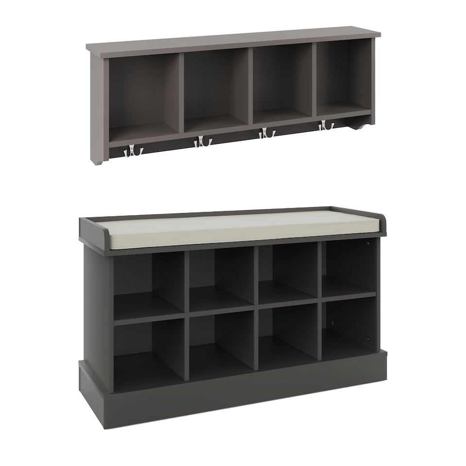 image 1 of Kempton Shoe Bench & Wall Rack | Grey | Grey