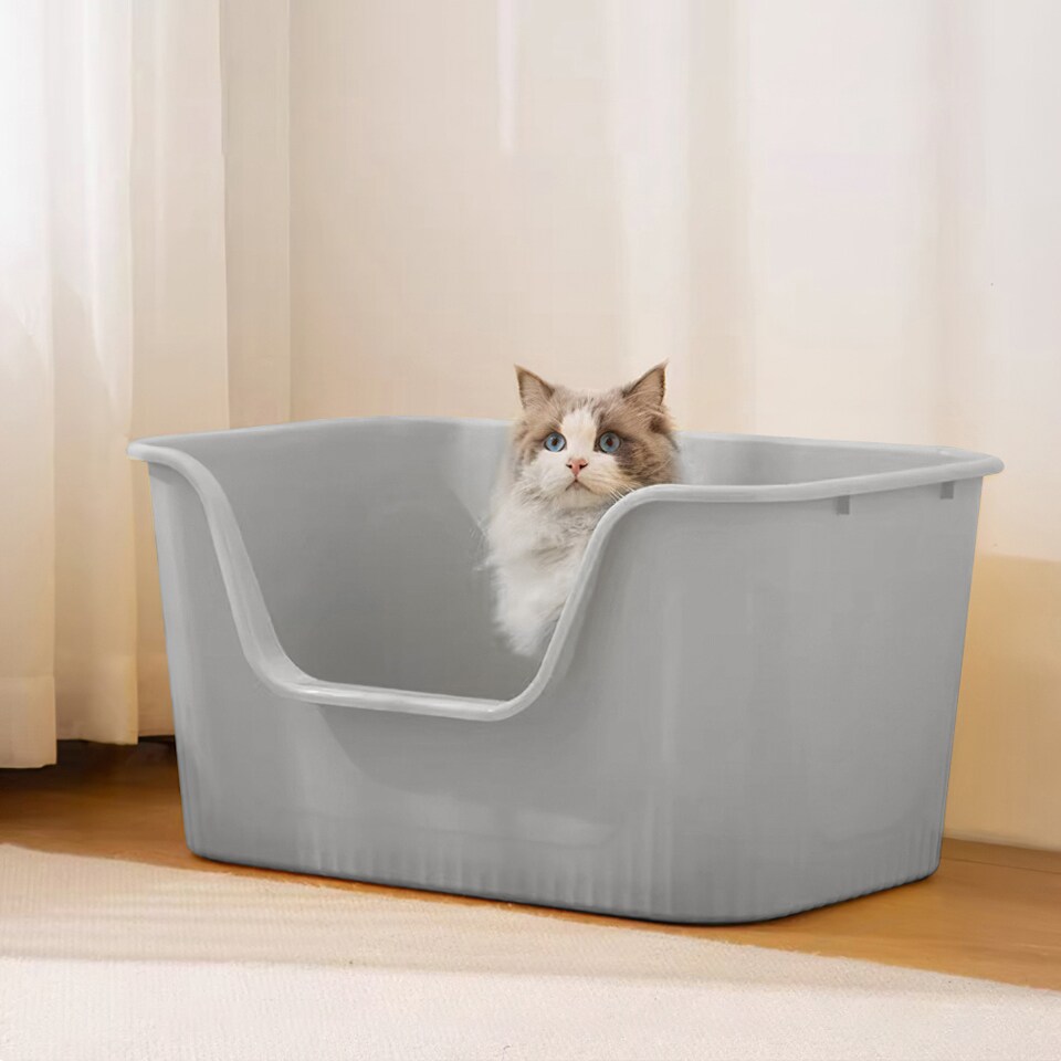 image 1 of Living and Home Open Top Cat Litter Box with Scoop | Grey