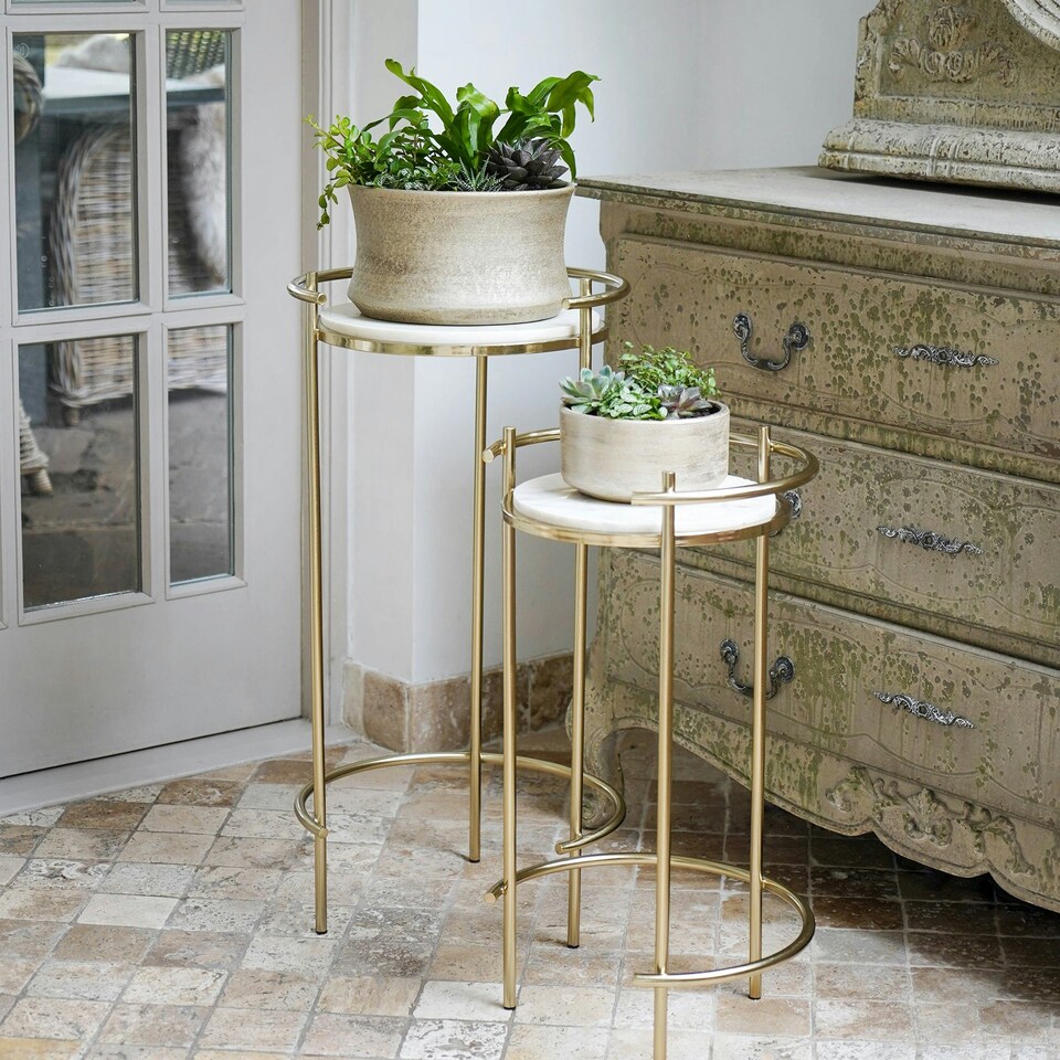 image 1 of Opulence Set of 2 Nested Side Tables Marble/Gold Gold
