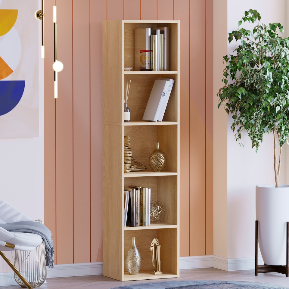 image 1 of Vida Designs Oxford 5 Tier Cube Bookcase Display Storage, Oak