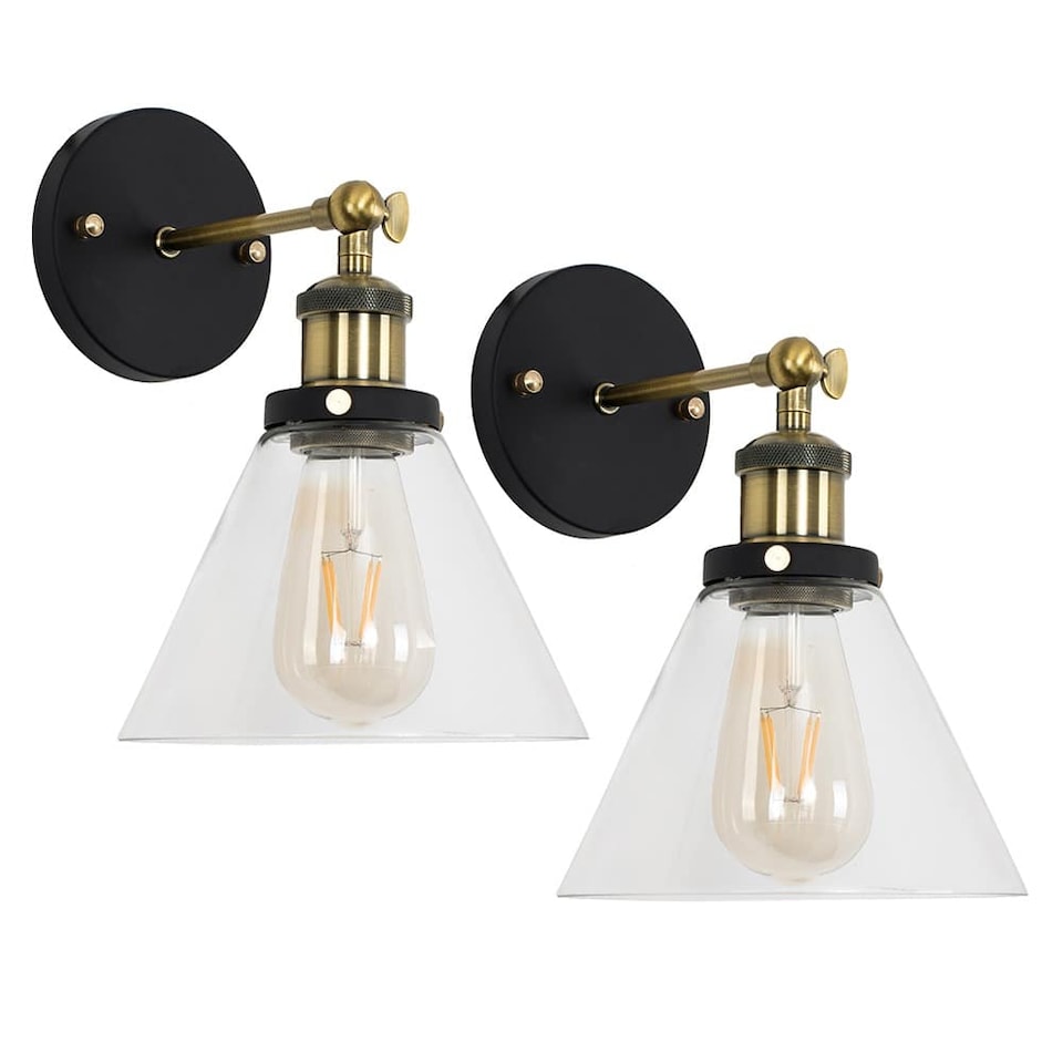 image 1 of ValueLights Norton Industrial Pair of Black Indoor Wall Lantern