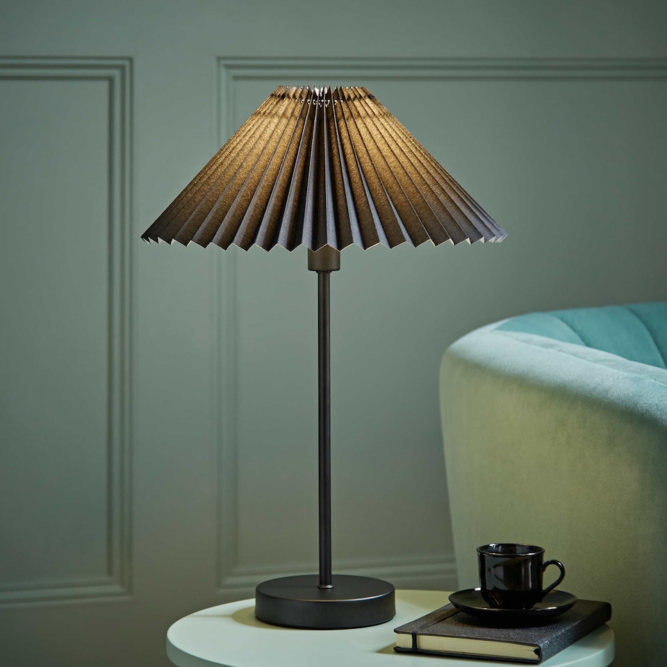 image 1 of ValueLights Akira Black Pleat Shade Table Lamp & Bulb | Black