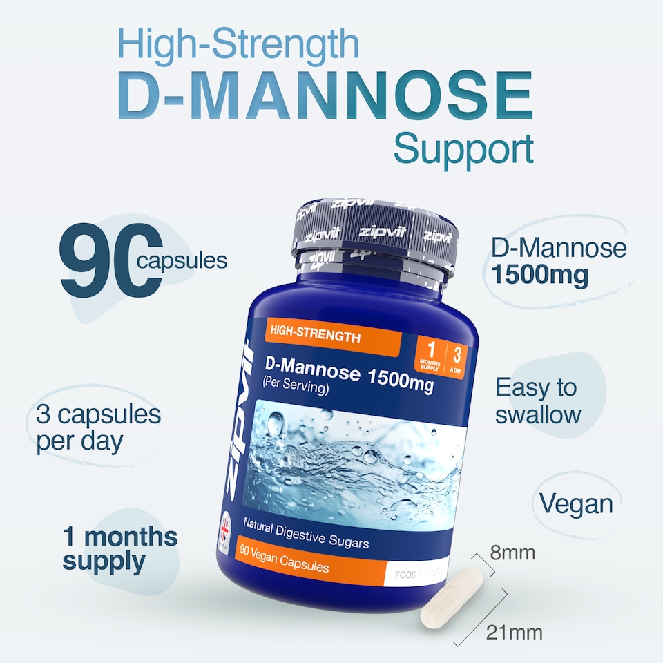 image 1 of Zipvit D-Mannose 1500mg, Naturally Sourced Support, 90 Vegan Capsules, 1-Month Supply