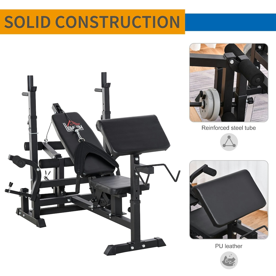 image 1 of HOMCOM Multi-Exercise Full-Body Weight Bench with Bench Press & Leg Extension