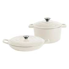 Argon Tableware 2pc Shallow Cast Iron Casserole Dish Set - 2.3L/4.68L - Pebble Gloss | Grey | Pebble Gloss | 2