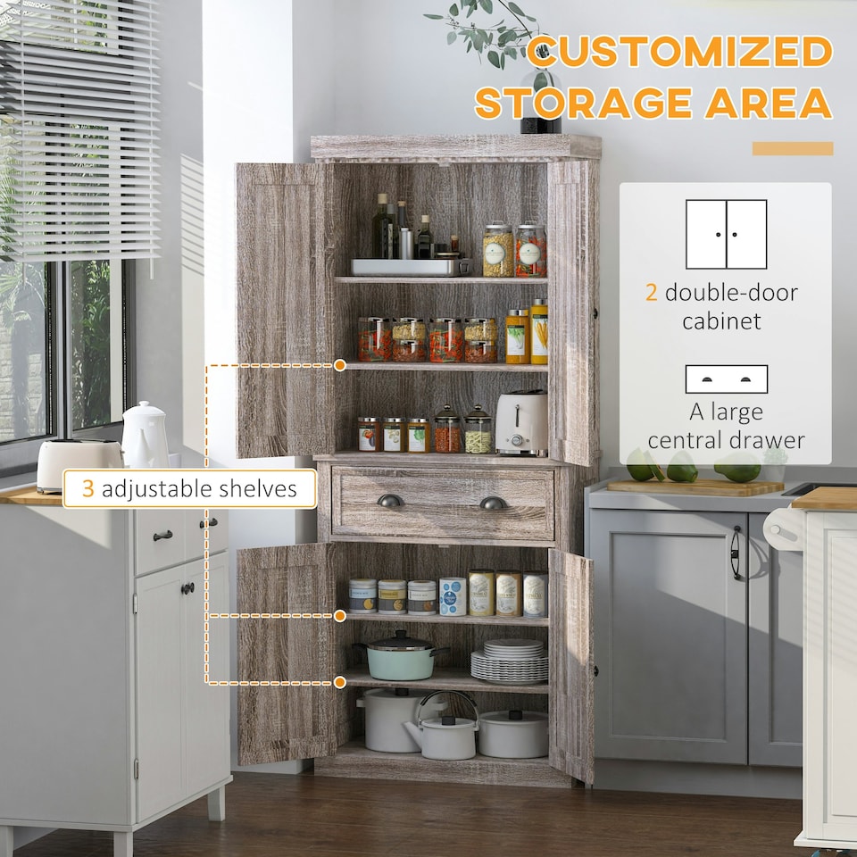 image 1 of HOMCOM Freestanding Pantry Cupboard Storage Cabinet Home Organizer Furniture