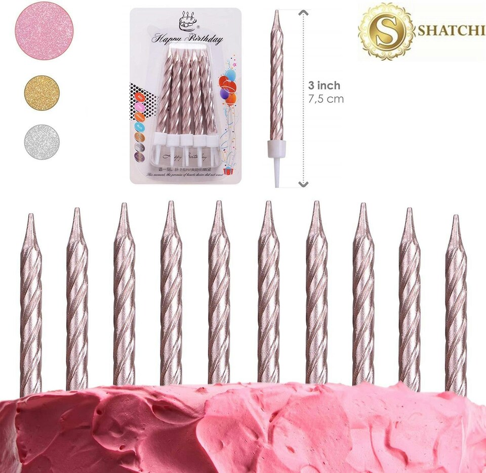 image 1 of 10pcs Rose Gold Candles for Birthday Cake Topper | Gold