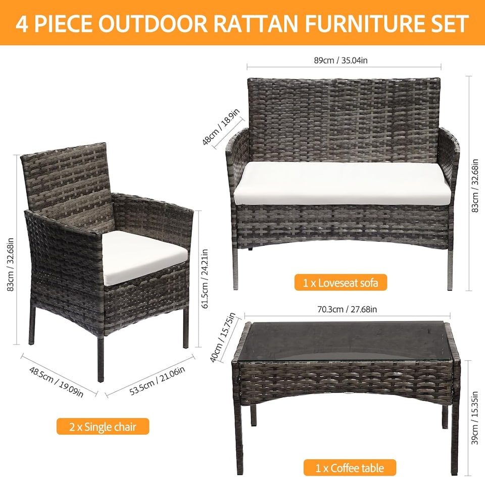 image 1 of Grey 4 Seater Rattan Dining Set with Soft Cushions