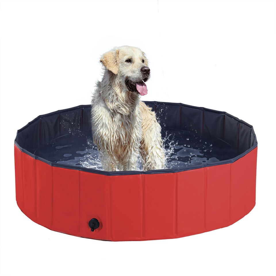 image 1 of PawHut Pet Paddling Pool Cat Dog Indoor/ Outdoor Foldable 120cm Diameter Red