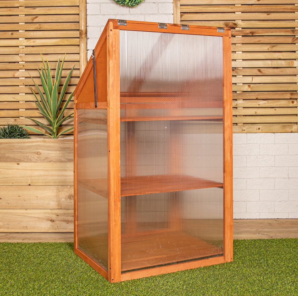 image 1 of Samuel Alexander Wooden Mini Greenhouse Cold Frame - Small Greenhouse H120 x W69 x D49cm