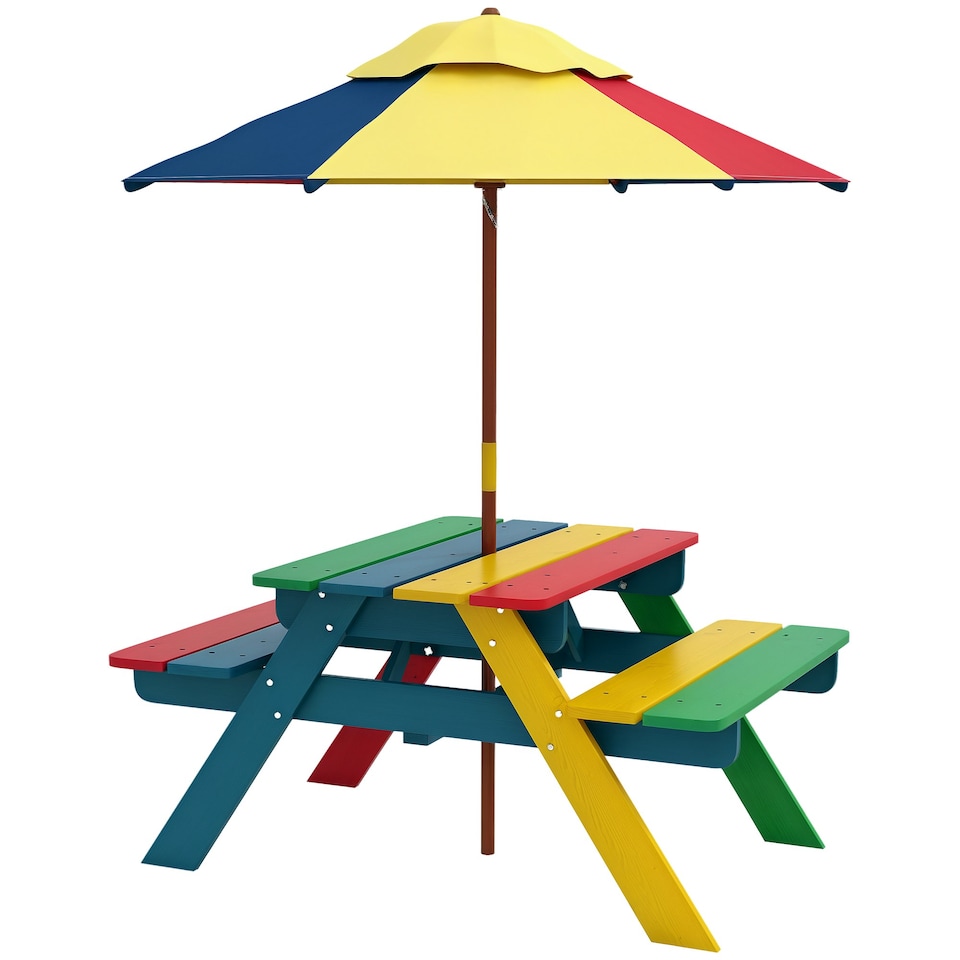 image 1 of Outsunny Kids Table and Chair Set w/ Removable Parasol, for Ages 3-6 Years