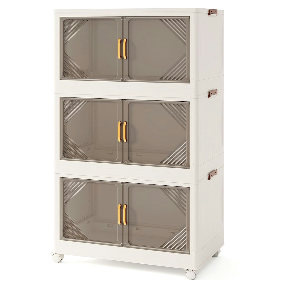 image 1 of COSTWAY 213L Folding 3-Tier Stackable Storage Containers White