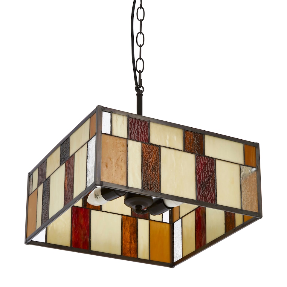 image 1 of Interiors by Premier Rustic Bronze Square Ceiling Light, Multicoloured Glass Pendant Light For Living Room, Textured Shade Multi