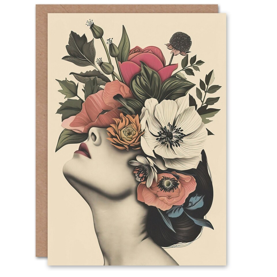 image 1 of Woman Flower Headdress Vintage Style Him Her Birthday Card