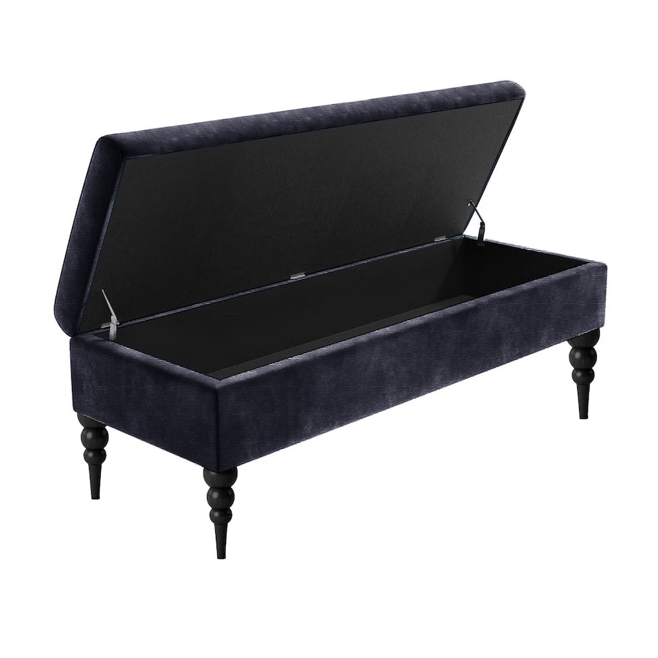 image 1 of 150cm Safar Plain Ottoman Storage Bench -Upholstered Shoes Bench with Black Turned Wooden Legs - Charcoal Naple Ottoman Bench