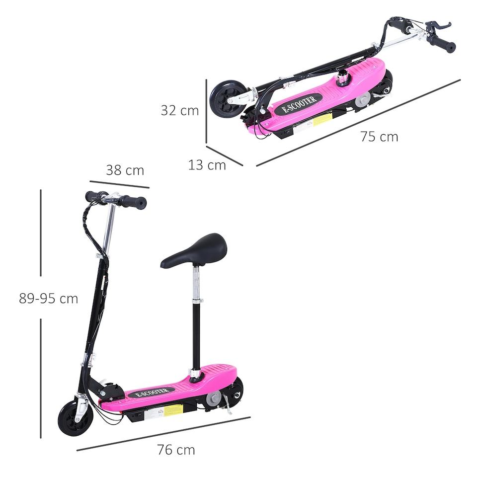 image 1 of HOMCOM Foldable Powered Scooter 120W w/ Adjustable Seat and Brake, Pink