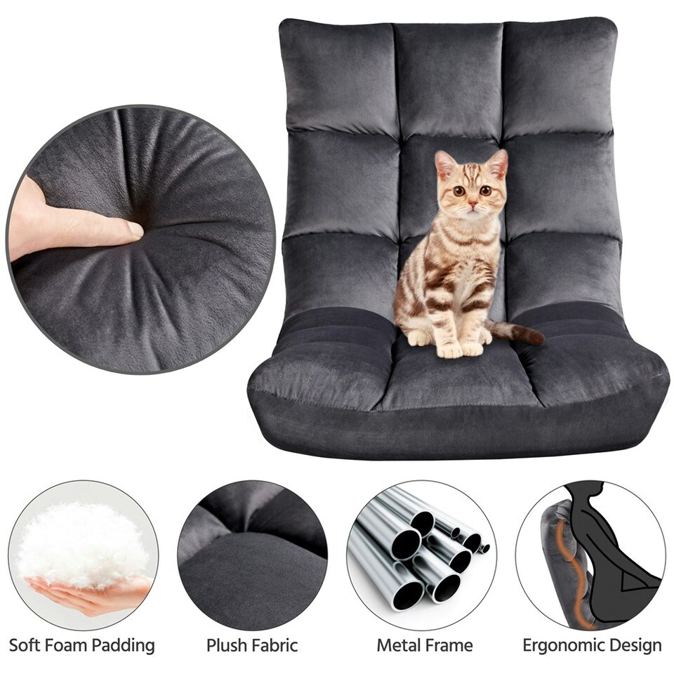 image 1 of Yaheetech Lazy Sleeper Recliner with 14 Adjustable Positions and Backrest Grey