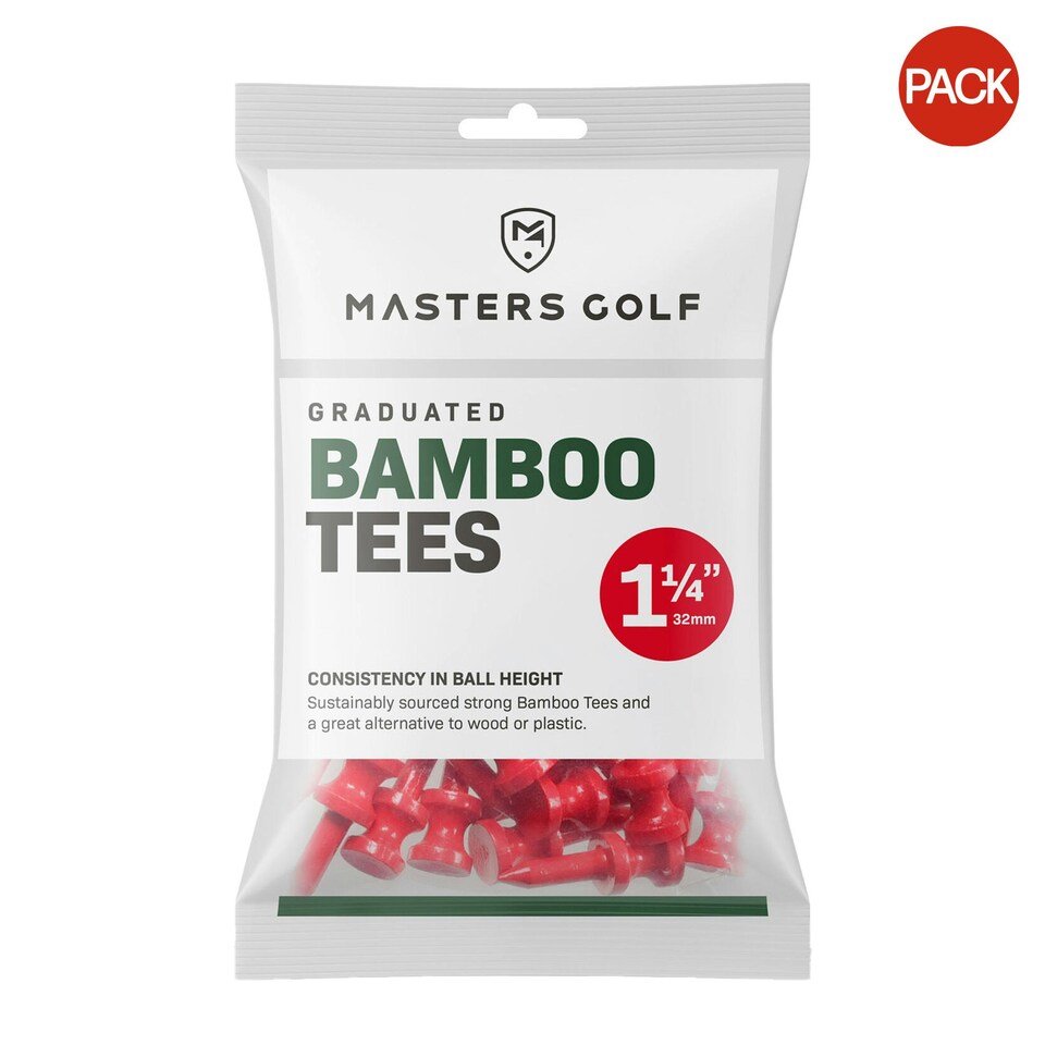 Masters Bamboo Graduated Golf Tees (Pack of 25) - Red - 32mm