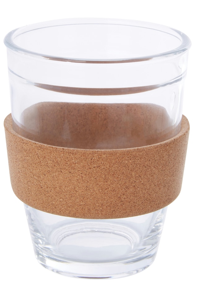 image 1 of Interiors by Premier Glass Mug With Red Silicone Lid, Glass Coffee Mug With Silicone Lid and Cork Wrap, Glass Mug With Lid