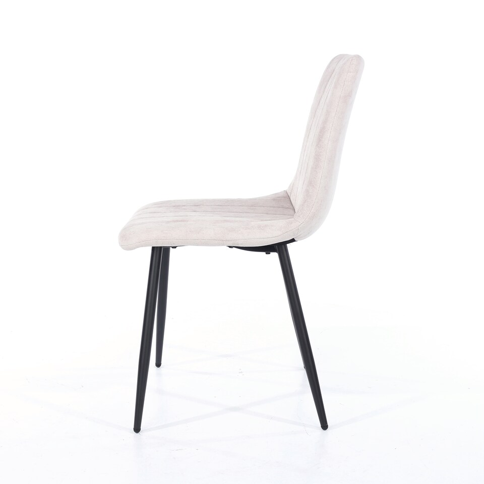 image 1 of Pair of Aspen Cord Fabric Straight Stitch Compact Dining Chairs with Black Tapered Metal Legs | Silver | Natural | 1