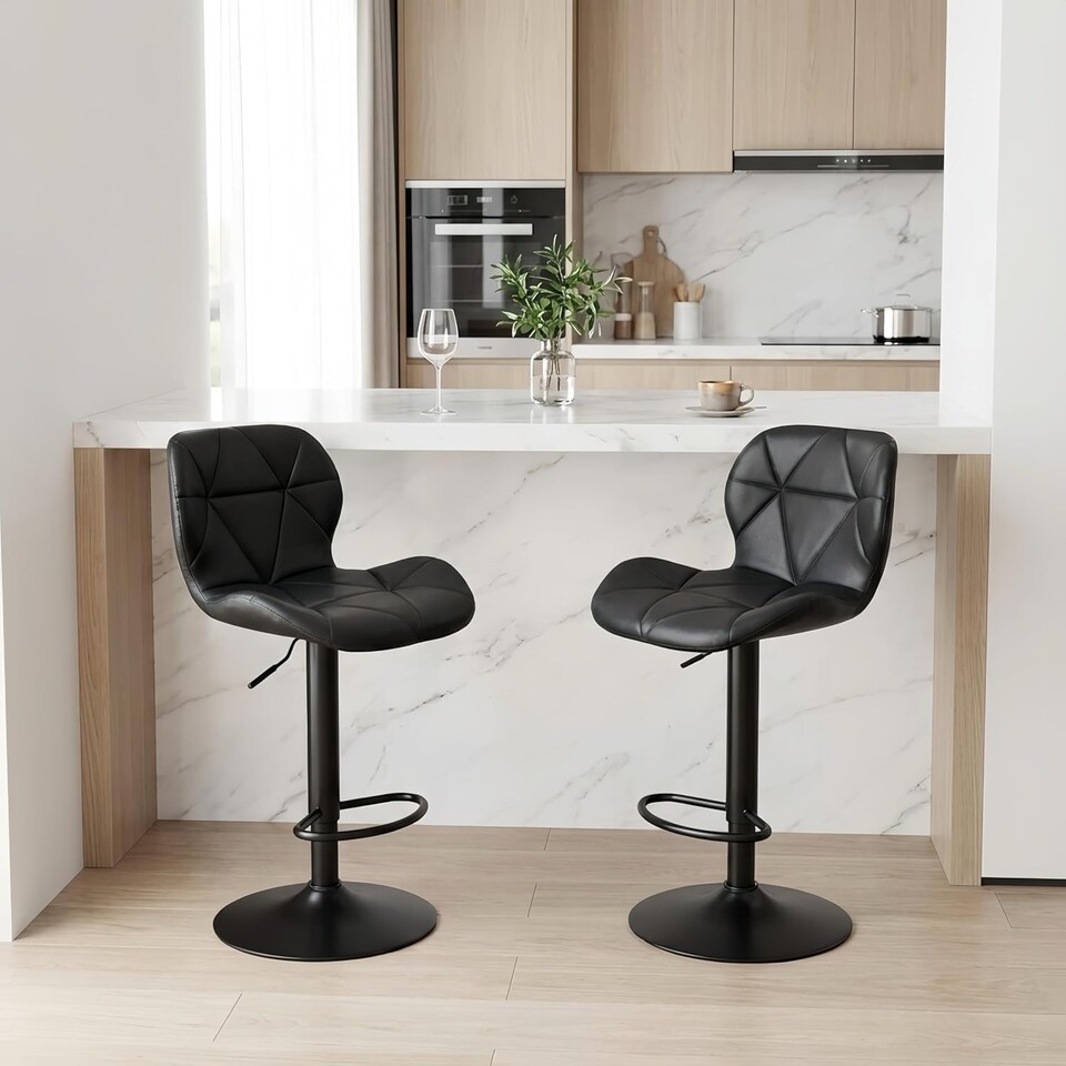 image 1 of Alivio Adjustable Swivel Bar Stool with Backrest & Footrest (Set of 2, Black)