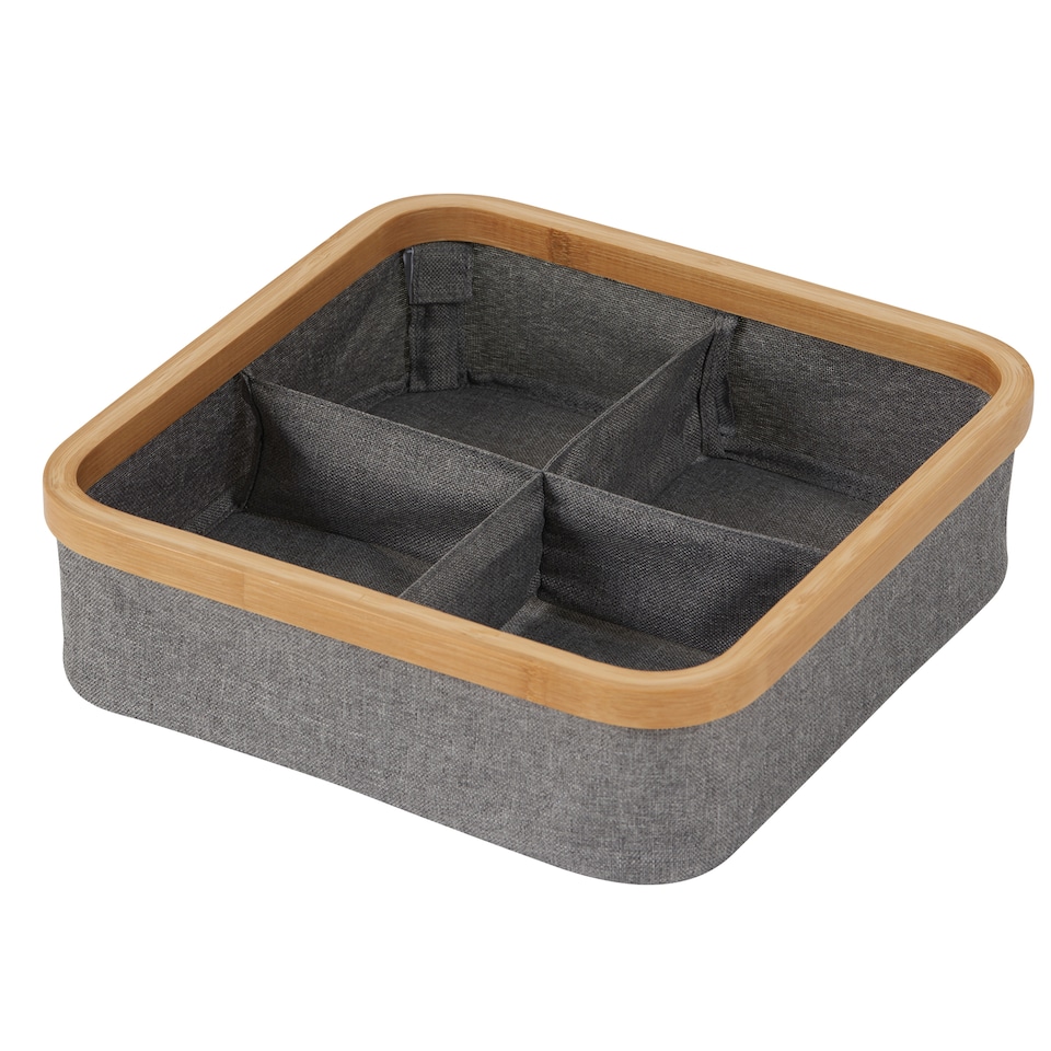image 1 of Showerdrape Cotswold Bamboo Storage Basket with 4 Compartments | Grey | 1