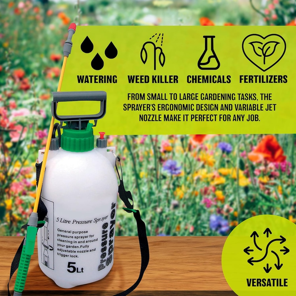 image 1 of 5 Litre Garden Pressure Sprayer Knapsack Cleaning Hand Tool Gardening Weed Remover
