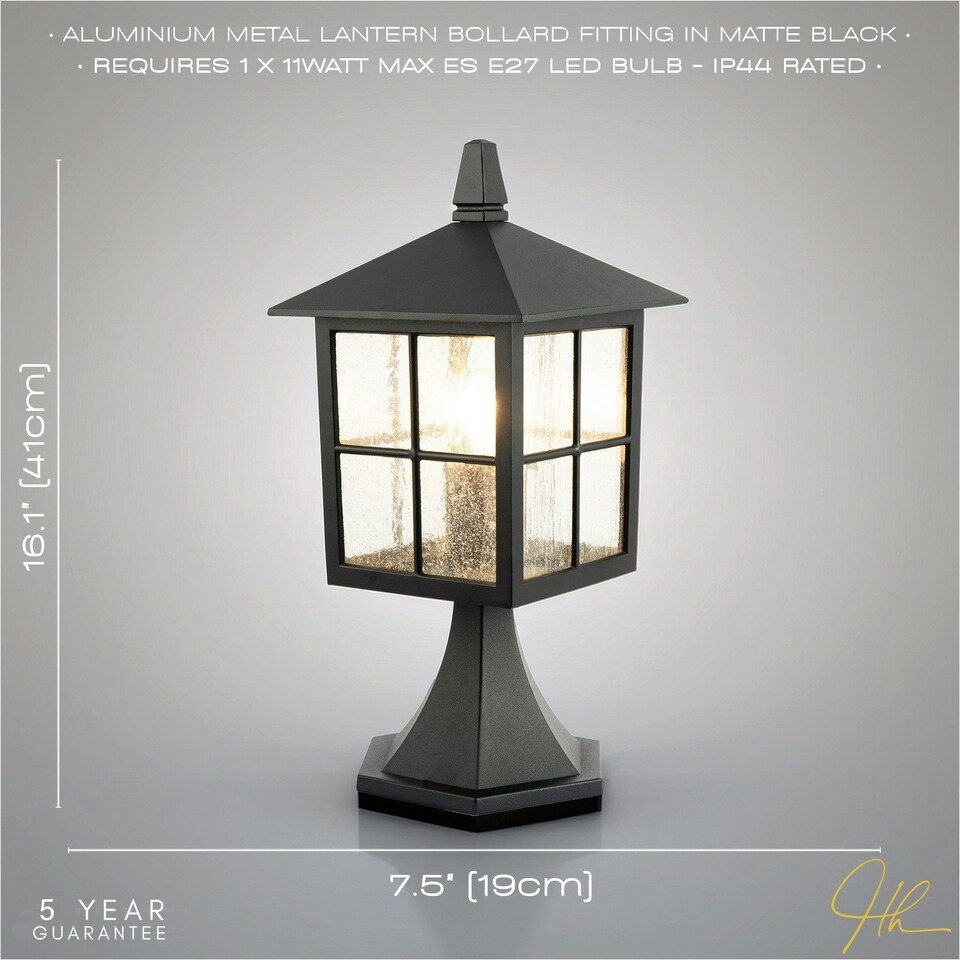image 1 of Classic Matte Black Die-Cast Aluminium Metal Exterior Lantern Bollard Fitting