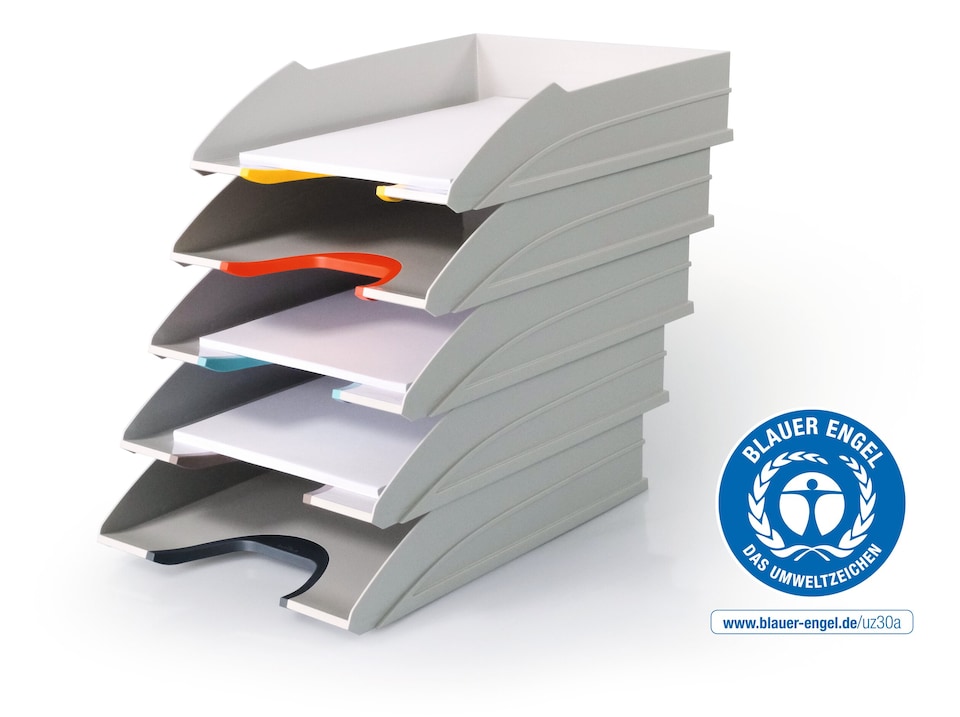 image 1 of Durable VARICOLOR MIX ECO Stackable Letter Tray Files | A4+ Colour Coded 5 Pack | Grey