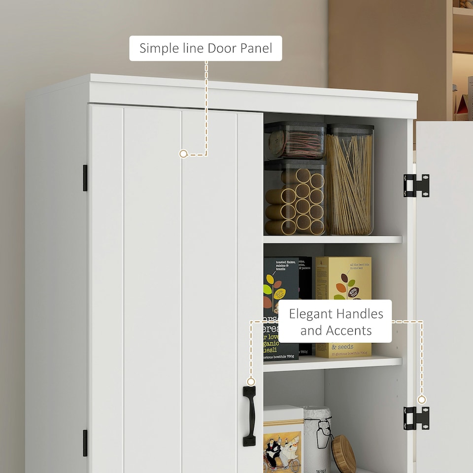 image 1 of HOMCOM Kitchen Cupboard Storage Cabinet w/ 4 Doors and Adjustable Shelves,White
