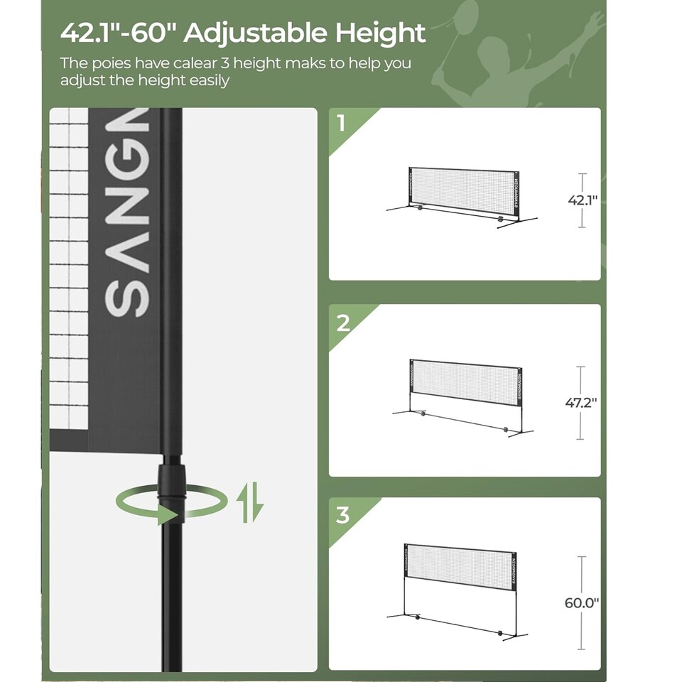 image 1 of Gr8 Home Black 3m Badminton Net Post Set Outdoor Portable Volleyball Pickleball Tennis