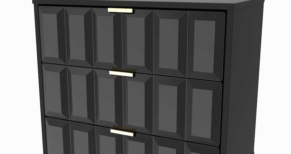 image 1 of Metro 3 Drawer Midi Chest of Drawers in Black Matt (Ready Assembled) | Black | Black Matt