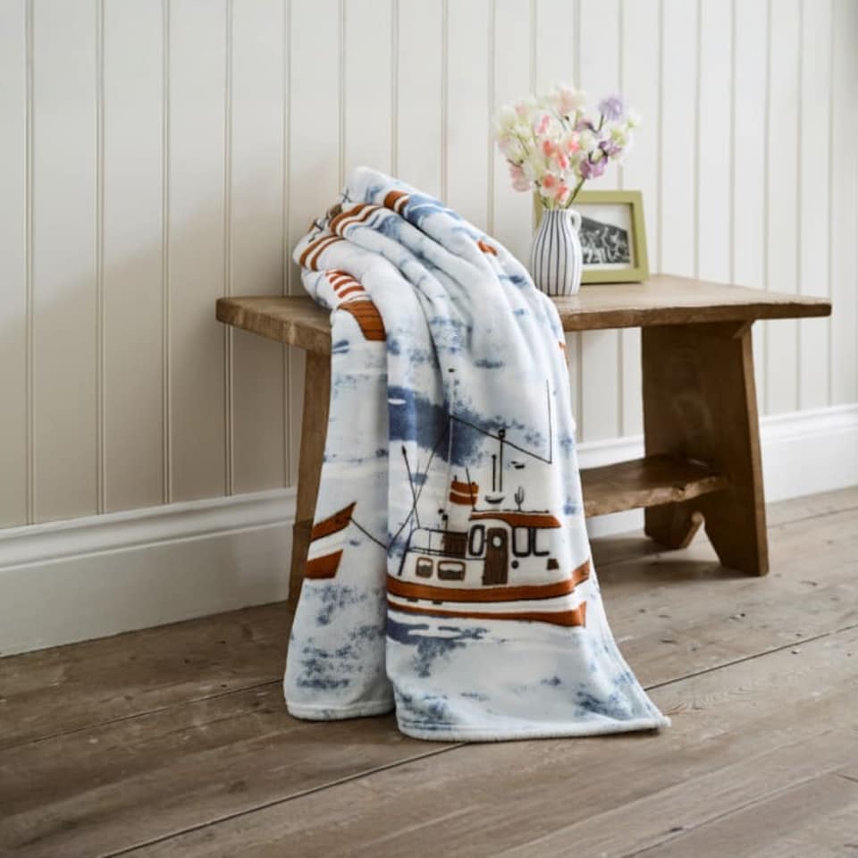 image 1 of Coastal Fishing Village Soft Coral Fleece Printed Throw