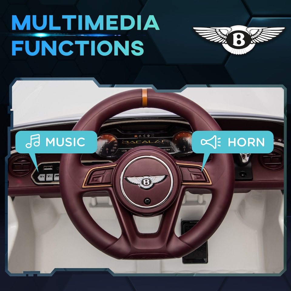 image 1 of HOMCOM Bentley Bacalar Licensed, 12V Kids' Electric Ride-On with Remote Control, Battery Powered Electric Car for Kids with Suspension Wheels, Horn, Lights, for Ages 3-5 Years - White