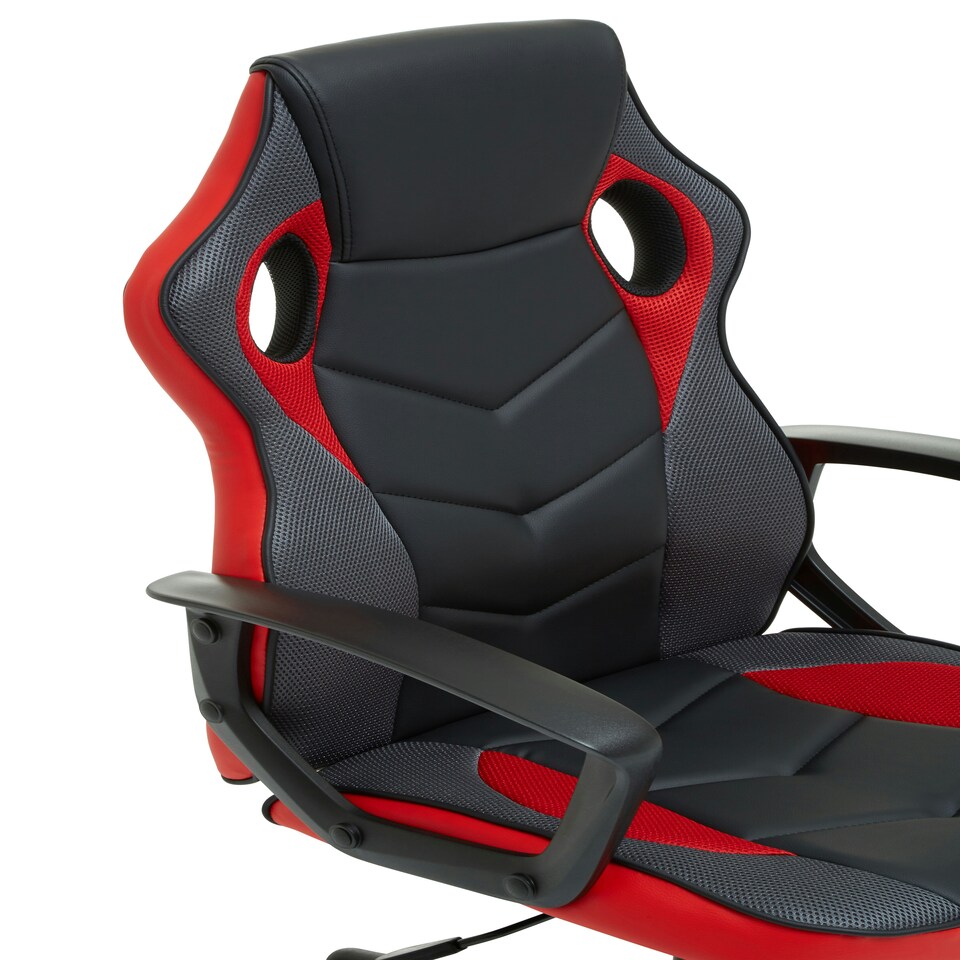 image 1 of Interiors By Premier Ergonomic Black And Red Pu Home Office Chair, Comfortable Work From Home Chair, Movable Ergonomic Chair
