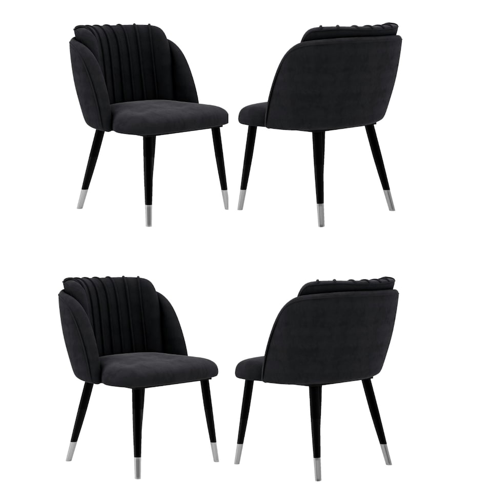 image 1 of Set of 4 Milano Velvet Dining Chairs with Stylish Ribbed Back Design, Black Metal Legs with Silver Tips | Green | Gold End Tips