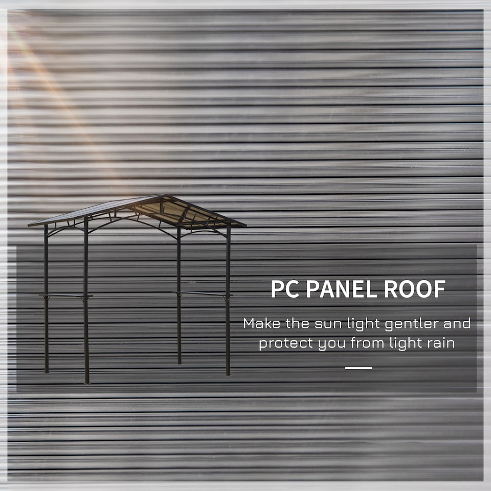 image 1 of Outsunny 8ft x 5ft Outdoor BBQ Protective Gazebo Tent Aluminium Steel Frame w2 Shelves Hardtop Roof Canopy Ground Stakes Safe Cooking