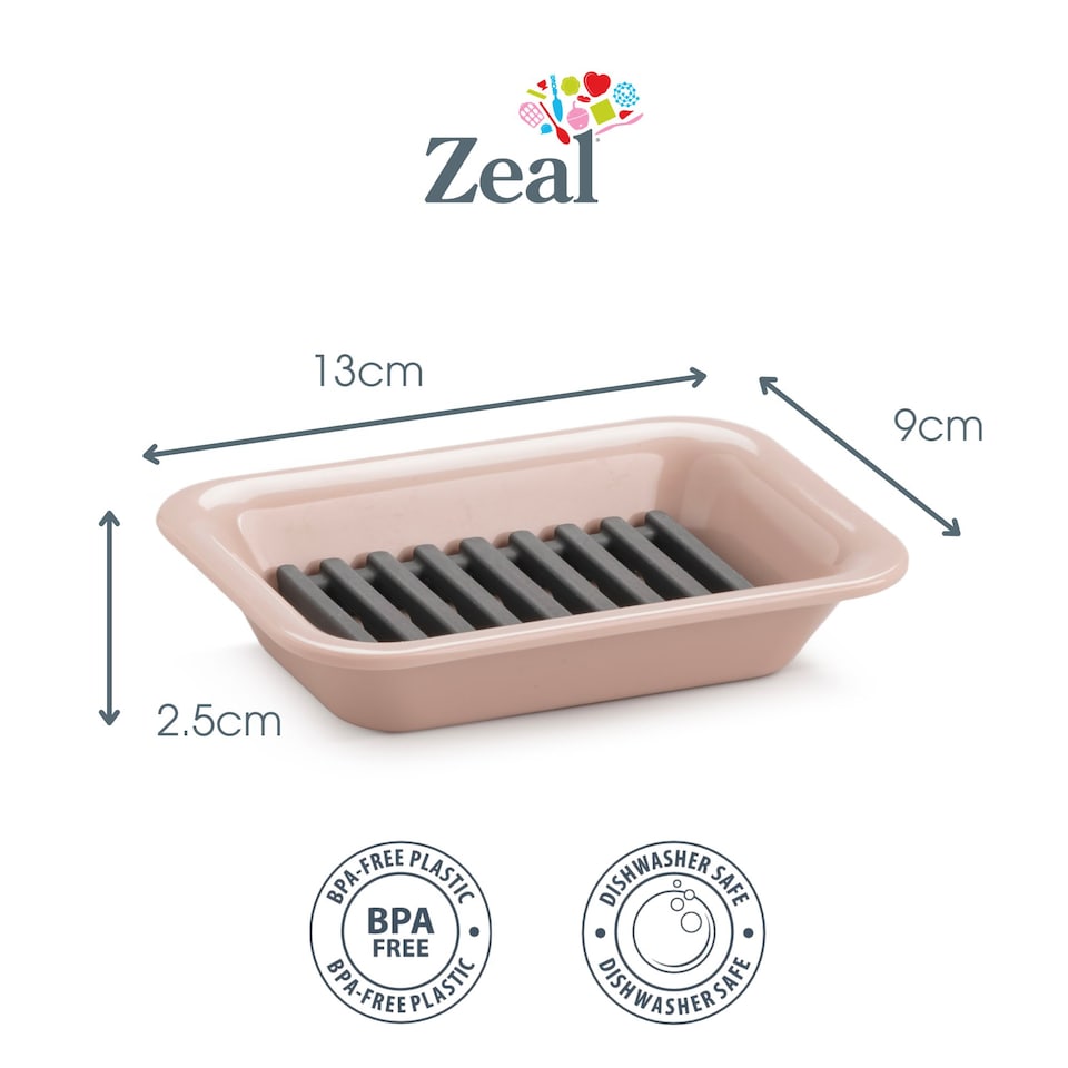 image 1 of Zeal Two Part Soap Dish, Easy Clean Melamine and Silicone, Rose Pink
