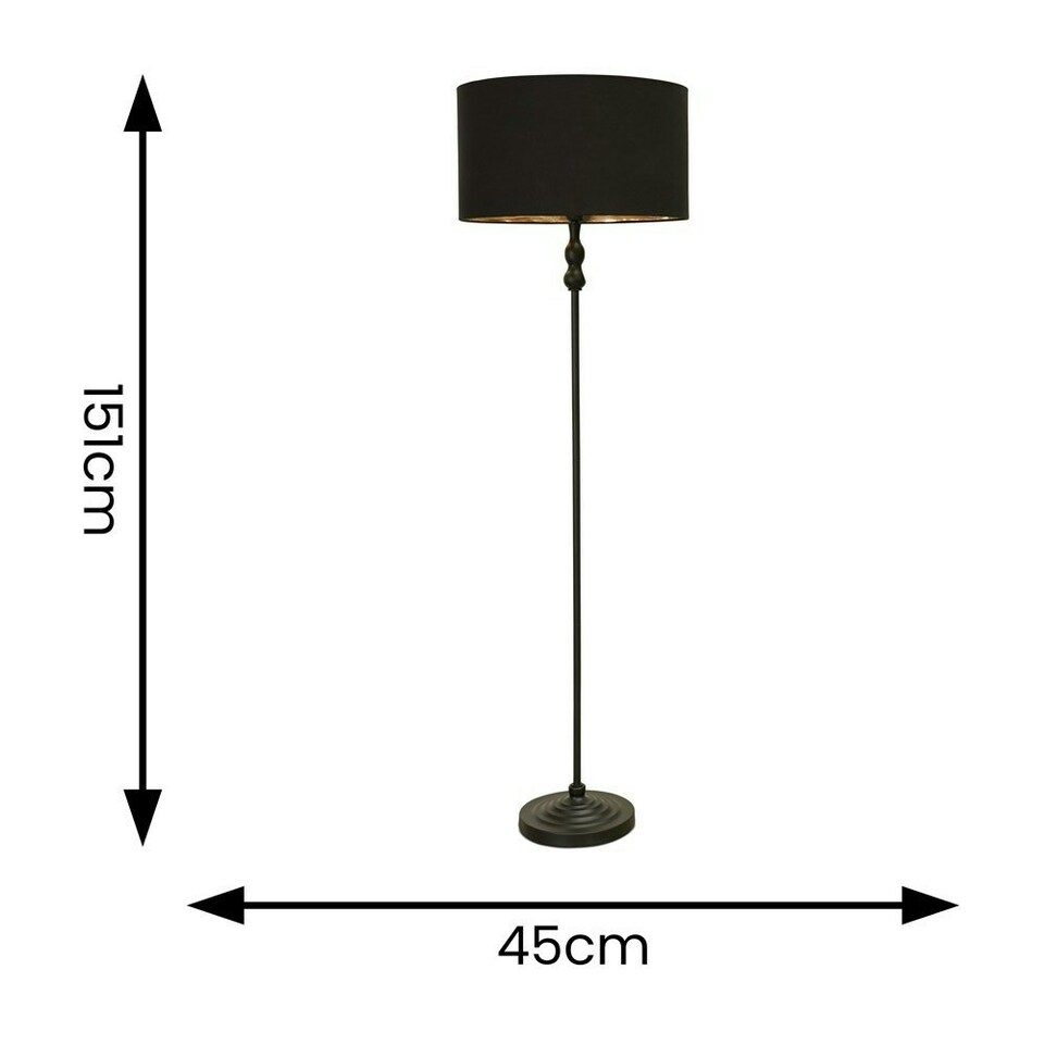 image 1 of ValueLights Maggie Black Metal Candlestick Floor Lamp with Black and Metallic Gold Shade and LED Bulb Black