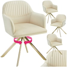 Lounge Armchair Living Room Accent Chair 360 Swivel Slim Steel Legs Velvet Fabric  - Set of 4 Cream | Cream/Gold