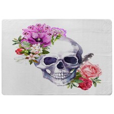Human skull with flowers (Rug) Pink | Medium: 80x150cm