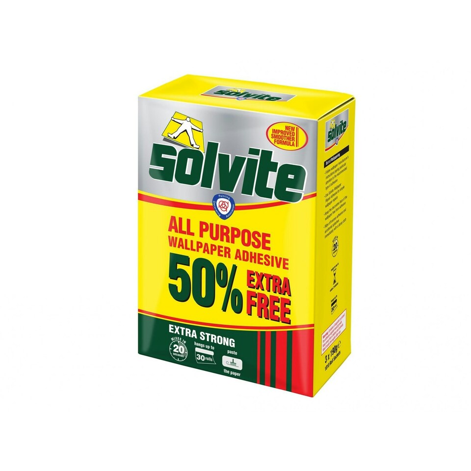 Solvite All Purpose Extra Strong Wallpaper Paste - Multi Colour - 20 Roll Box with 50% Free